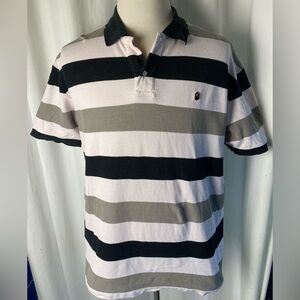 A Bathing Ape (Bape) Striped Polo Shirt XL Black White Gray Small Ape Head Logo